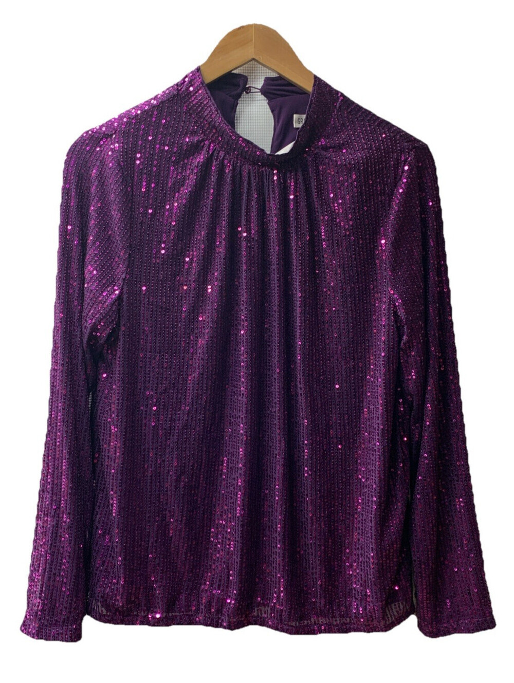 Grace Karin Women's Medium Purple Sequin Long Sleeve Pullover Blouse Sparkly
